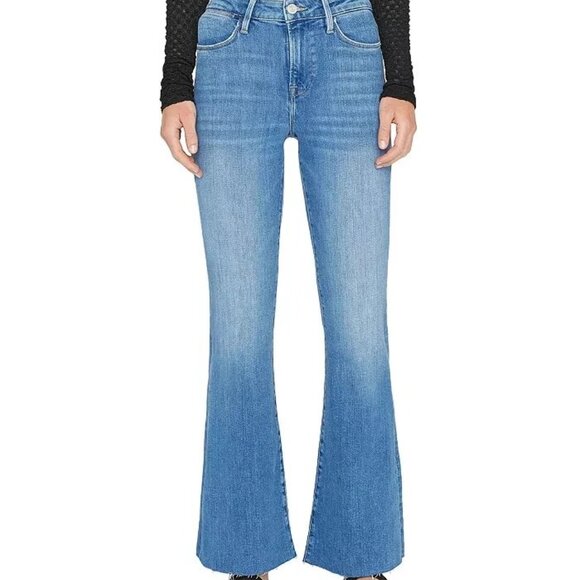 FRAME Le Easy High Rise Flare Jeans Women's 25 Drizzle Denim Button Zip Closure - Picture 1 of 3
